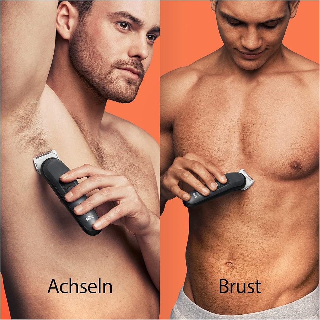 Braun Bodygroomer Series 3, Elektrischer Körperrasierer Herren mit 3 Zubehörteile, Kabelloser Trimme