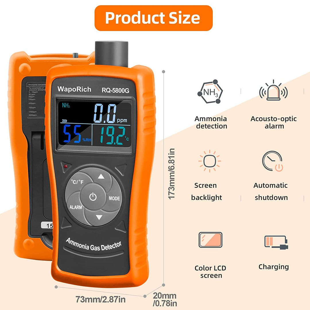 Ammoniakgasdetektor 0~100 PPM NH3-Monitor, Partikeldetektor Professionelles Messgerät mit Temperatur