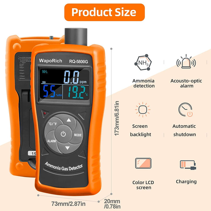 Ammoniakgasdetektor 0~100 PPM NH3-Monitor, Partikeldetektor Professionelles Messgerät mit Temperatur