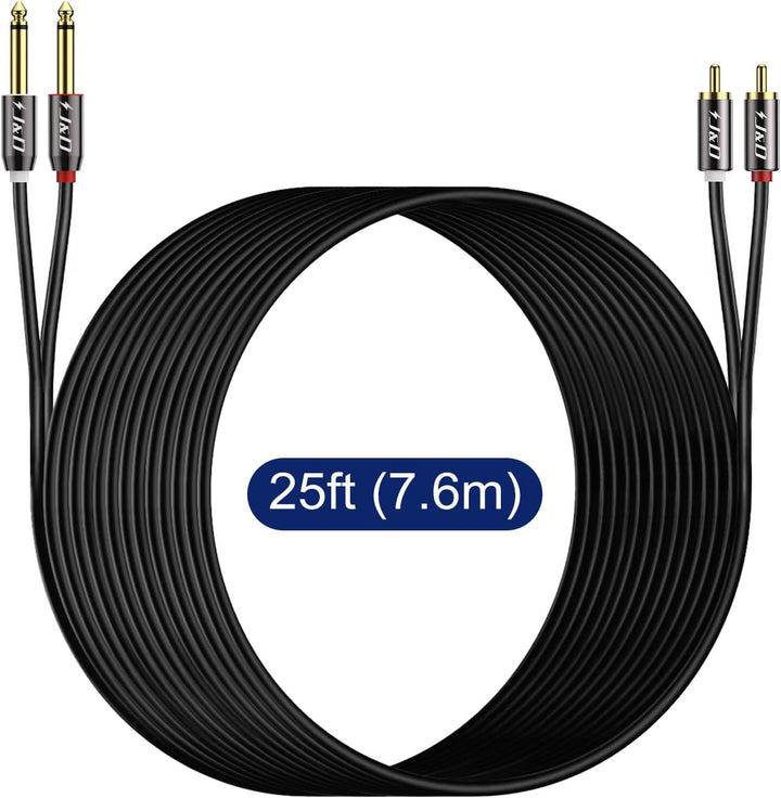 J&D Cinch auf 6,3mm Klinke Kabel 7,6m, Cinch Kabel Gold-Plated Kupfer Shell Heavy Duty 2 Cinch Männl