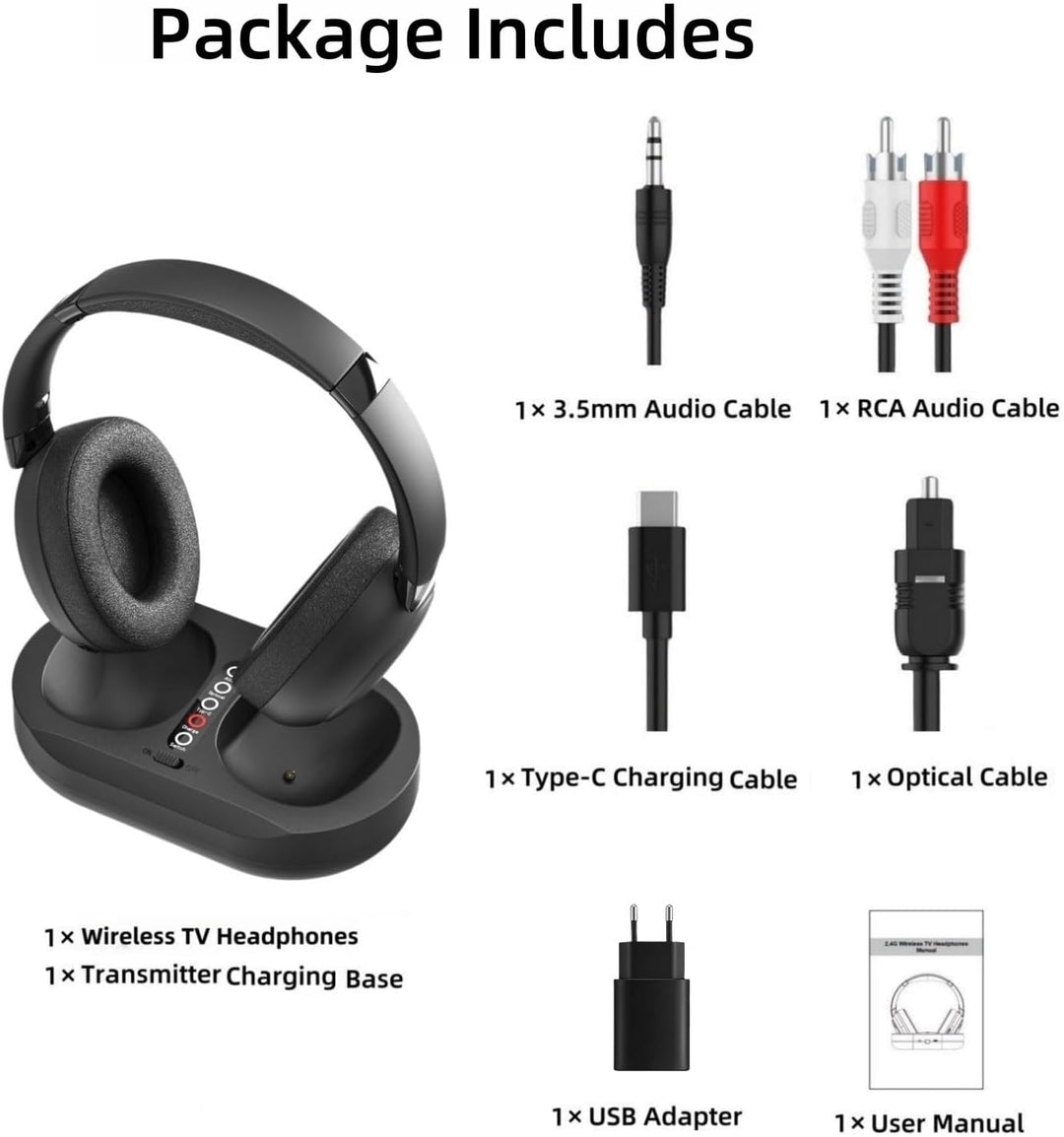 Kabellose TV-Kopfhörer für Senioren mit Sender-Ladestation, 2.4 GHz RF & Bluetooth 5.3 für Fernseher