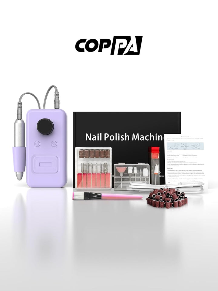 COPPA Nagelfräser, NDK106 Professionell Elektrische Nagelfräser Set mit 12 Bits 31 Schleifbändern, 4