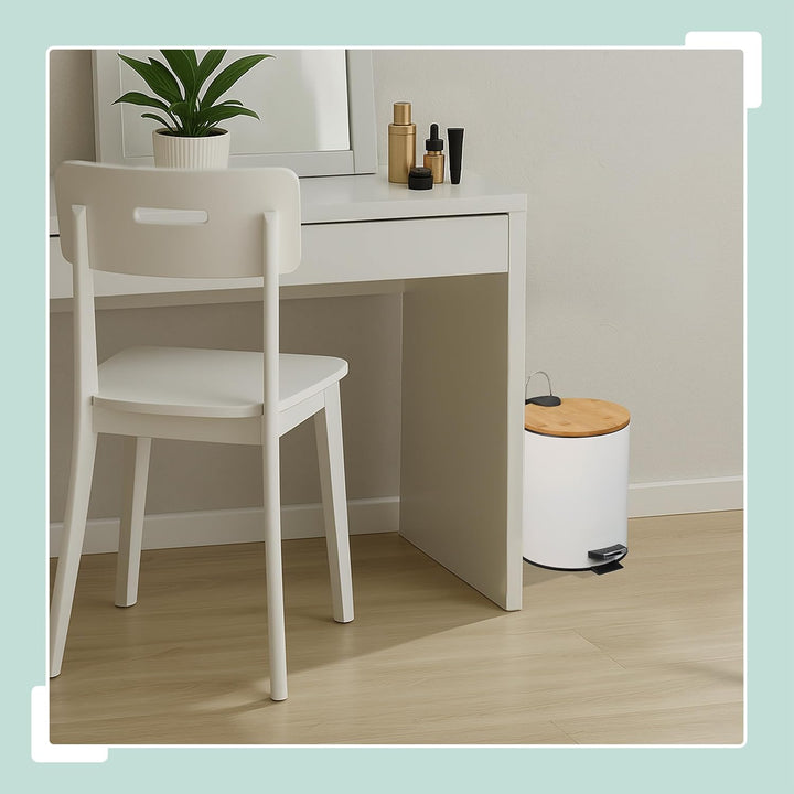 Relaxdays Kosmetikeimer 5 L, Absenkautomatik, Inneneimer entnehmbar, Badmülleimer, Metall, Bambus, m