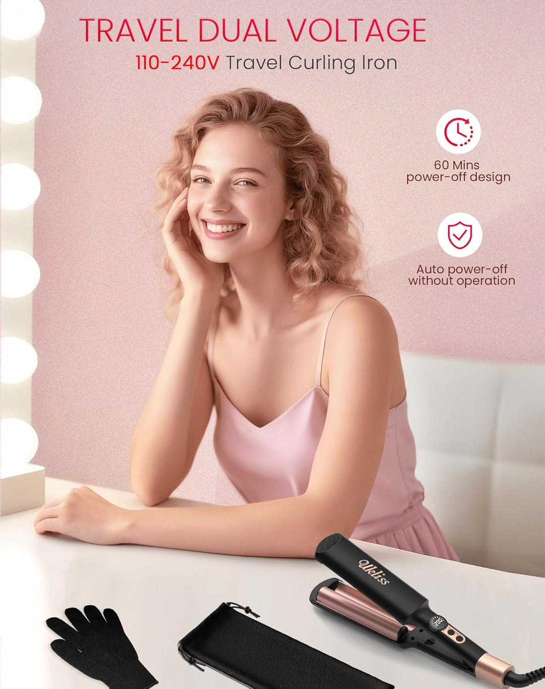 UKLISS Welleneisen, Pro Mini Welleneisen für Haare LCD-Anzeige 120-210℃, Reisegrösse Beach Waves Loc