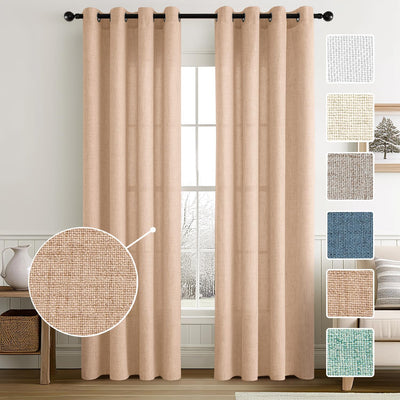 MIULEE Wohnzimmer Vorhänge Gardinen Leinen Ösenvorhang Leinenoptik Vorhang Boho Gardine mit Ösen Sem