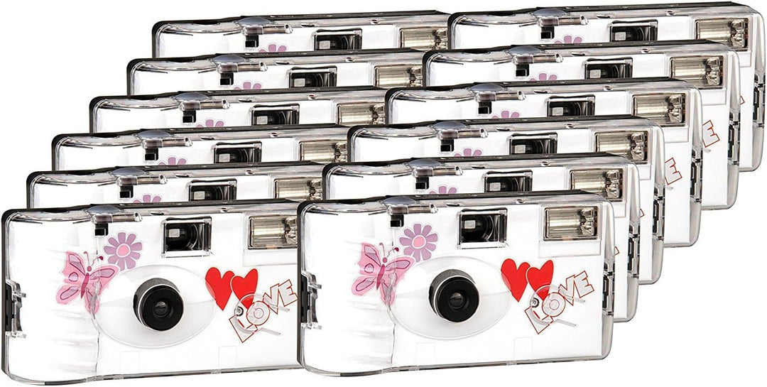 TopShot Love Hearts red Einwegkamera / Hochzeitskamera (27 Fotos, Blitz, 12-er Pack)