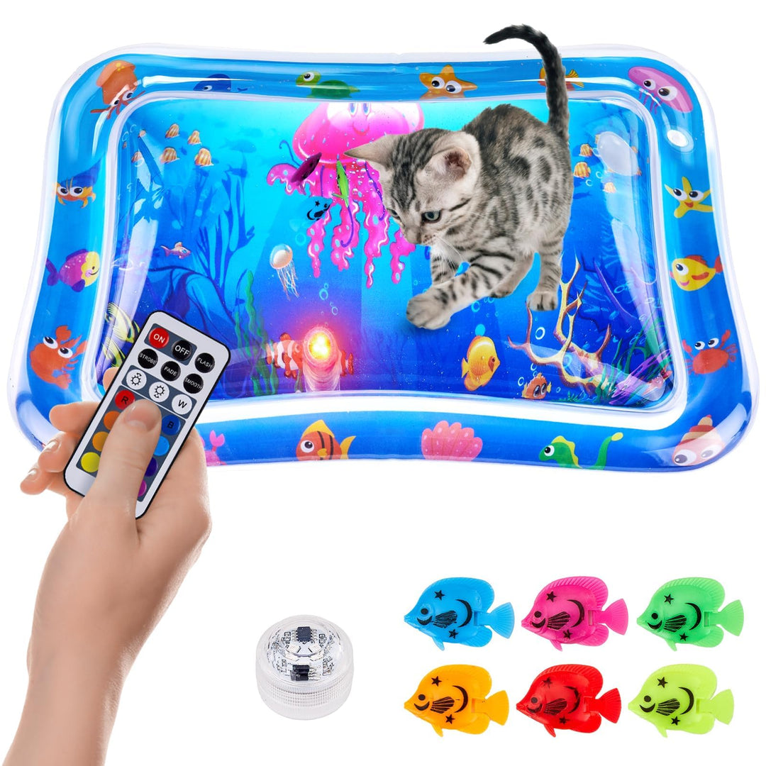 Wassermatte Katze LED Wasserspielmatte Katzen Wasser Spielmatte, Verdickte Wassersensorik Spielmatte