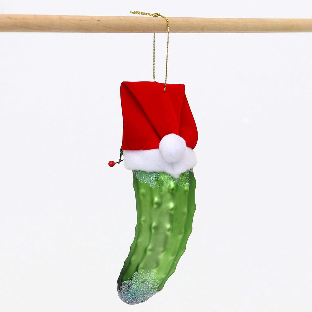 ***Original LAUSCHAER Christbaumschmuck - Grosse Weihnachtsgurke mit Hut, Aufwendig handdekoriert, c