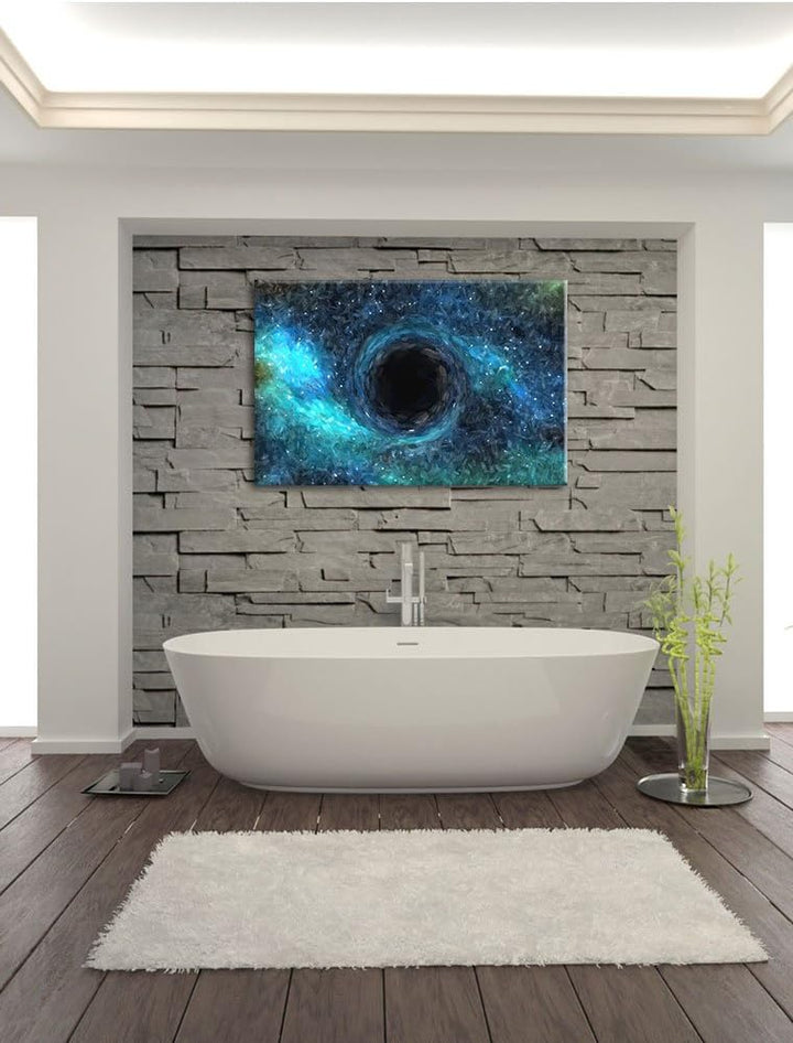 Pixxprint Schwarzes Loch im Weltall Kunst / 100x70cm Leinwandbild bespannt auf Holzrahmen/Wandbild K