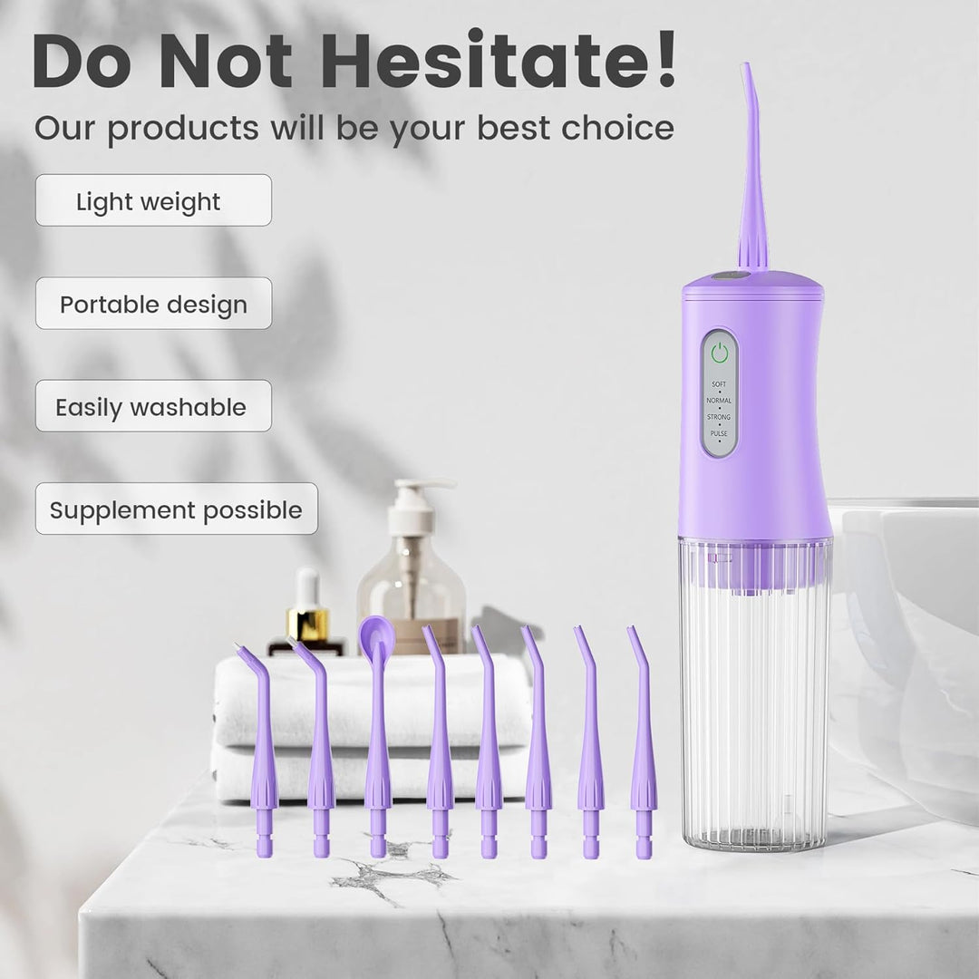 Kabellose Zahnseide für Zahnreinigung, elektrische Zahndusche mit 4 Reinigungsmodi und 8 Strahlspitz