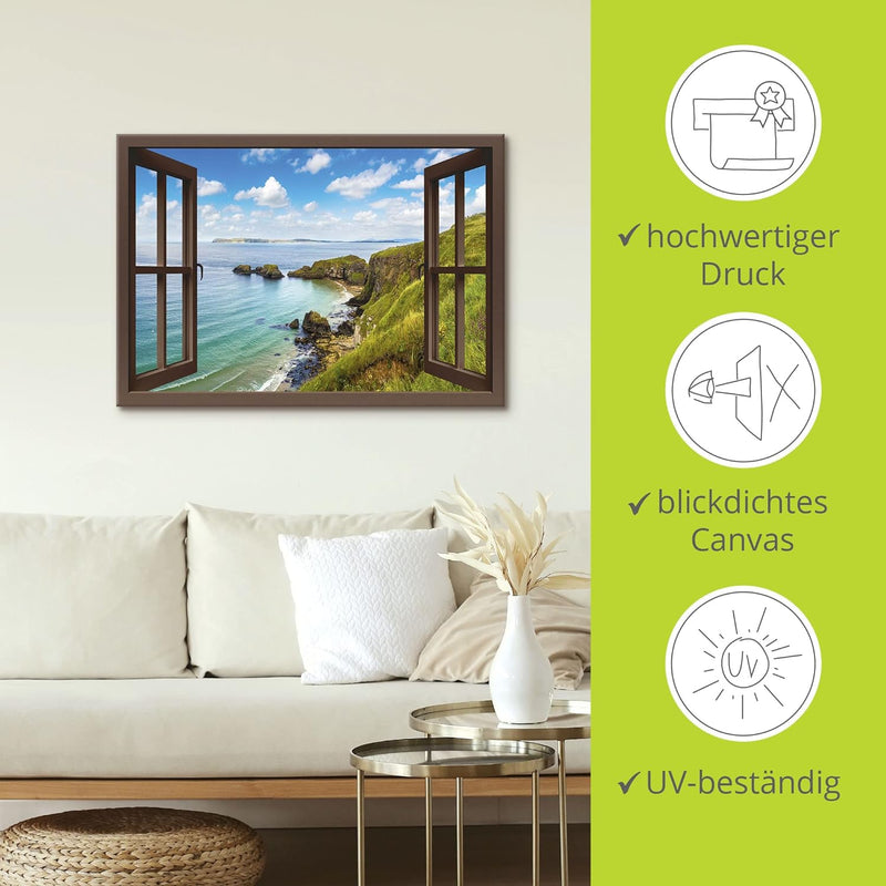 ARTland Leinwandbilder Wandbild Bild Leinwand 70x50 cm Querformat Fensterblick Landschaft Strand Mee