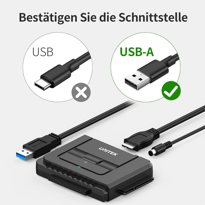 UNITEK USB 3.0 zu IDE SATA Konverter Externer Festplattenadapter für 2.5/3.5 Zoll HDD SSD Festplatte