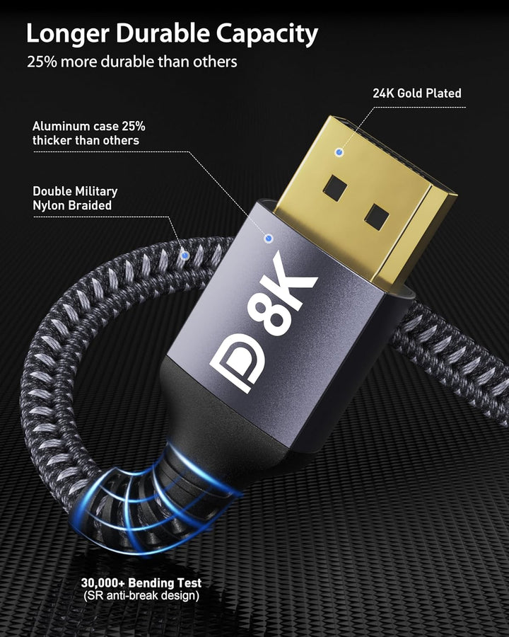 Stouchi [2Pack] DisplayPort Kabel 1.4 240Hz 1.2M/4FT DP1.4 Unterstützung 8K@60Hz 4K@60Hz/ 144Hz/120H