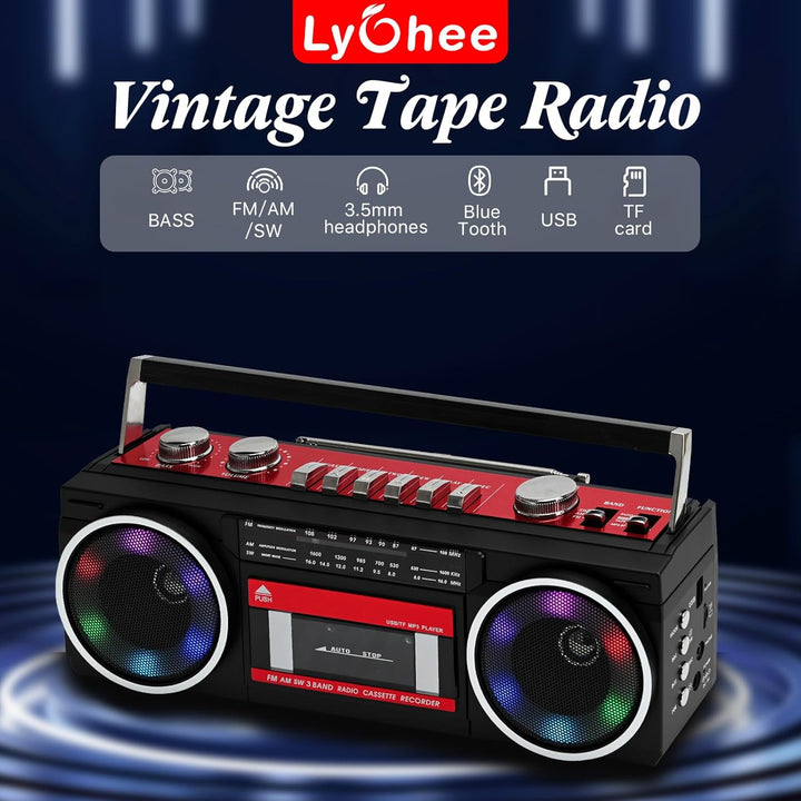 Tragbare Kassettenspieler Boombox AM/FM/SW Radio Stereo, CasetteTape Player Recorder, MP3 Bluetooth