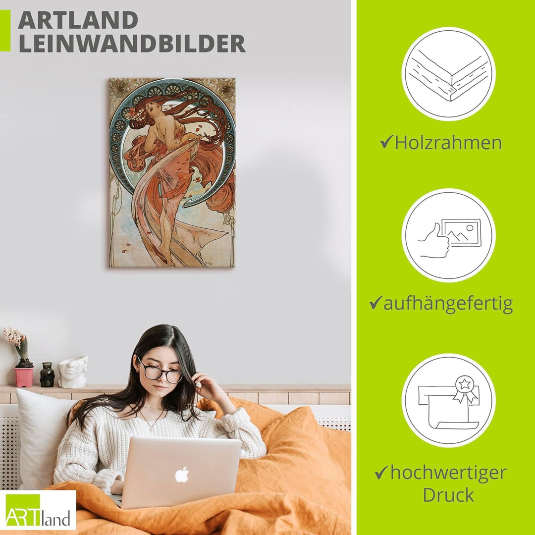 ARTland Leinwandbilder Wandbild Bild auf Leinwand 40x60 cm Wanddeko Frau Kleid Ornamente Vier Künste