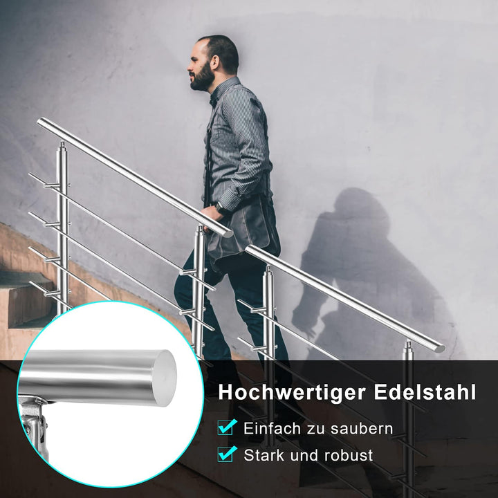Tubiaz Edelstahl Handlauf Treppengeländer Geländer für Treppen Brüstung Balkon 80CM mit 2 Querstrebe