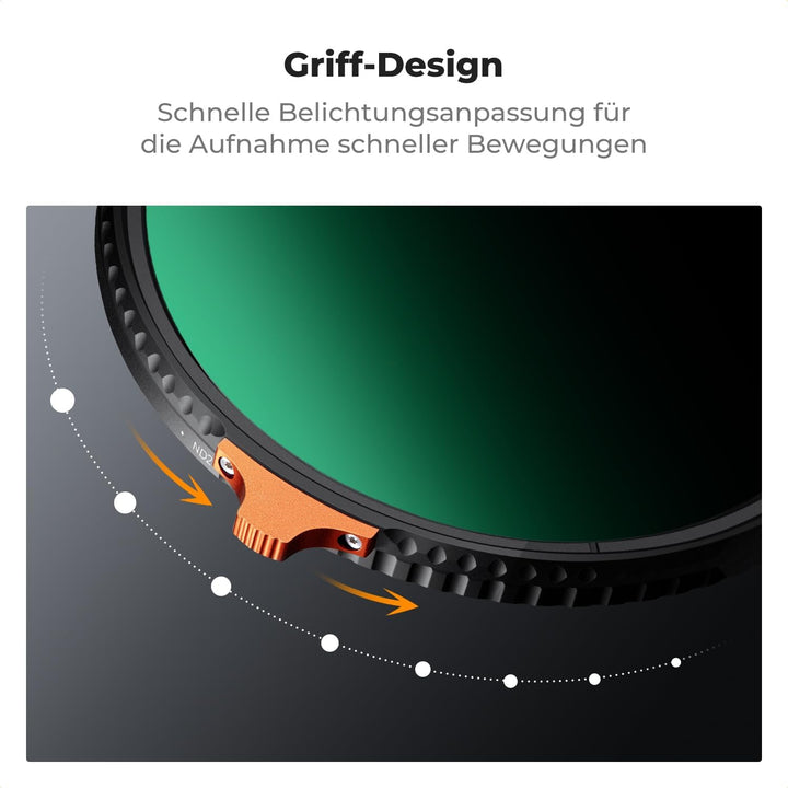 K&F CONCEPT Ultra-niedrige Reflexion ND Filter 72mm Variabler ND2-400 Graufilter (1-9 Blendenstufen)