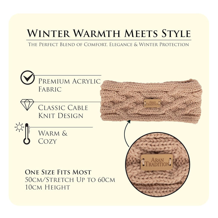 Aran Cable Knitted Headband blush, blush