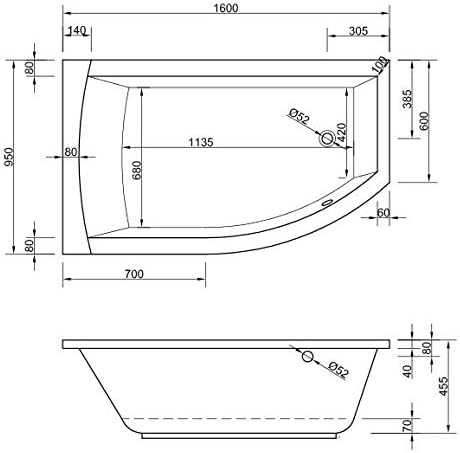 Acryl Raumsparwanne Flo 160 x 95 cm links weiss Wanne Badewanne Eckbadewanne - Styropor Wannenträger