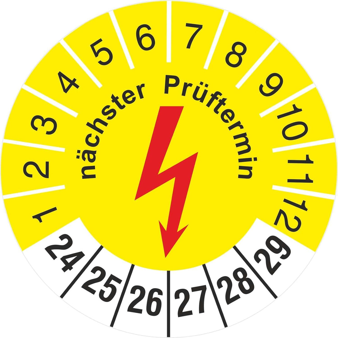 1000 Stück Prüfplakette 30 mm nächste Elektro Prüfung Elektrotechnik 2024-2029 Prüfetiketten 1000 30