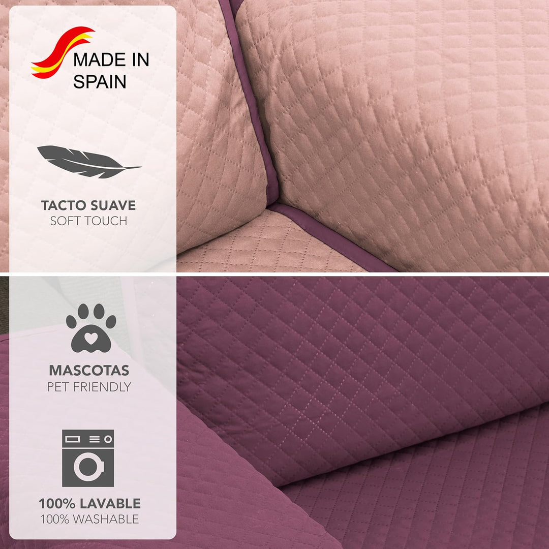 Martina Home Sofaüberwurf, gesteppt, Aubergine/Lachs, 3-Sitzer Diamond