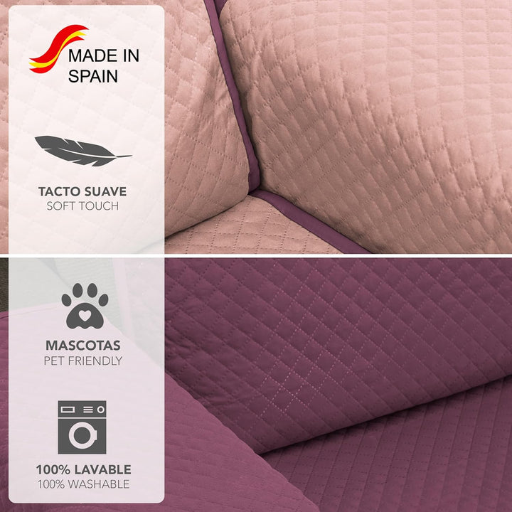 Martina Home Sofaüberwurf, gesteppt, Aubergine/Lachs, 3-Sitzer Diamond