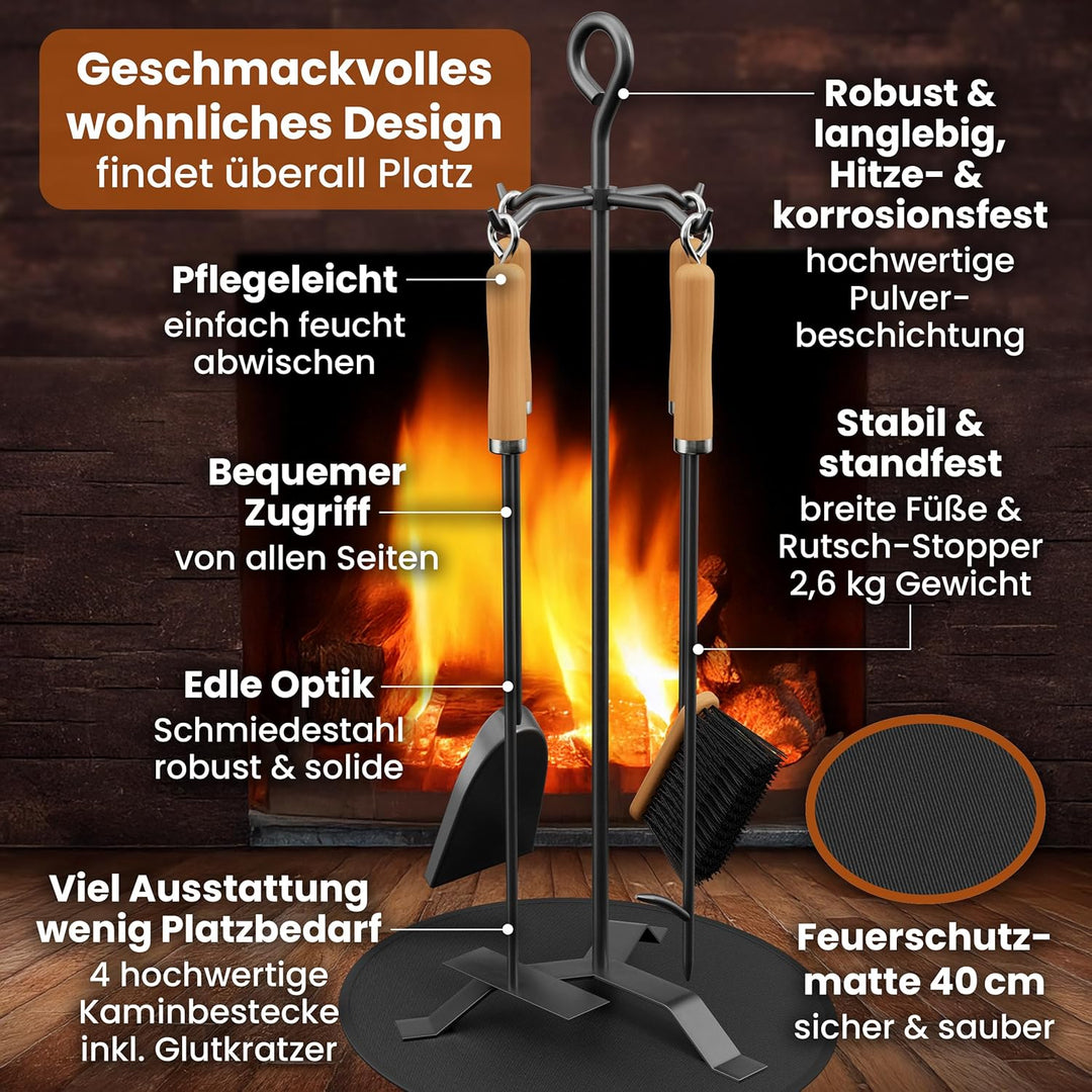 BLACK OAK Kaminbesteck ST. MORITZ 6-teilig - wohnliches & dekoratives Ofenbesteck Set schwarz mit Ho