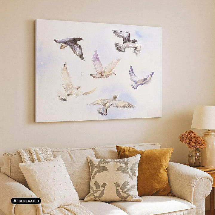 Bilder auf Leinwand 100x70cm Leinwandbild Vögel Aquarell Wildheit Fliegen Gross Wanddeko Bild Schlaf
