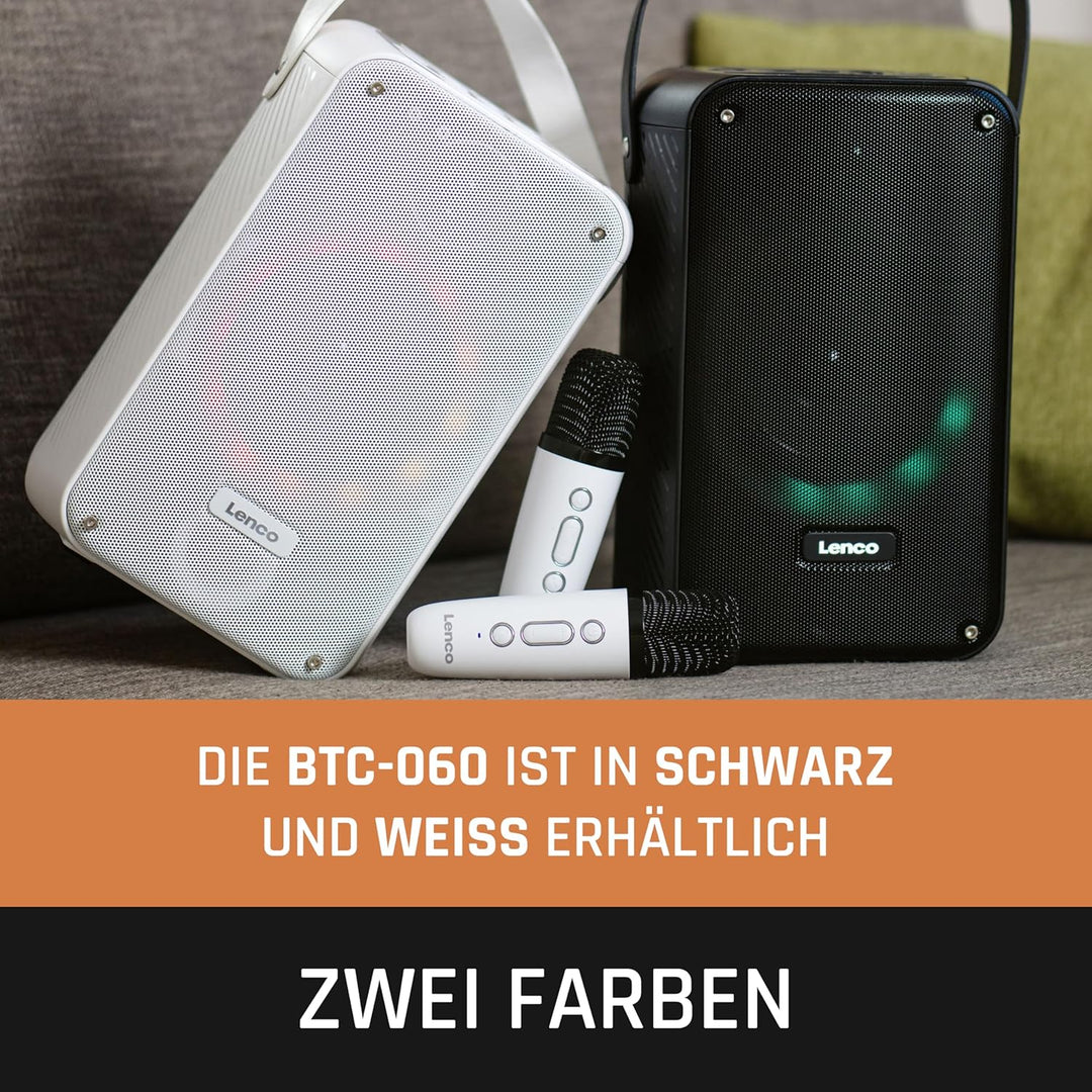 Lenco BTC-060 tragbare Karaoke-Maschine - Bluetooth 5.2-20 Watt RMS - 2 Lautsprecher - Mikrofon - Fe