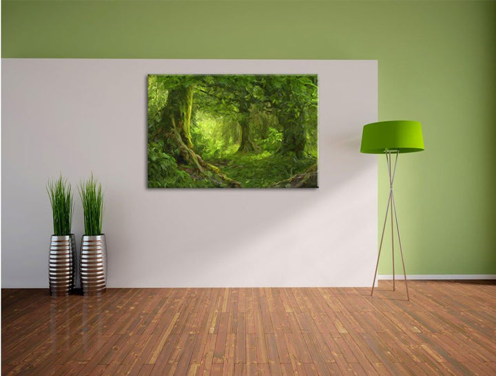 Pixxprint Dschungel im tropischen Regenwald Kunst Pinsel Effekt, Grösse: 60x40cm, Leinwandbild, fert