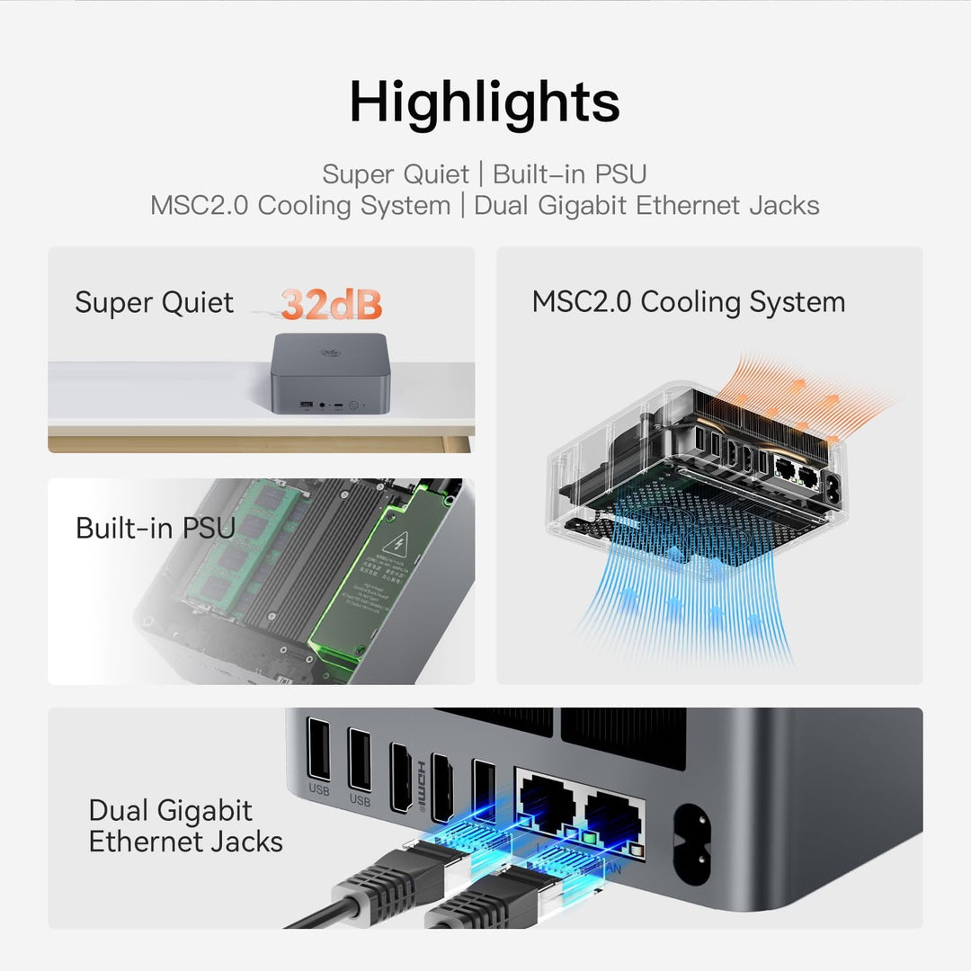 Beelink EQR5 Mini PC, AMD Ryzen 5 5650U(6C/12T) bis zu 4.2GHz, Mini Computer 16GB DDR4 RAM 500GB NVM