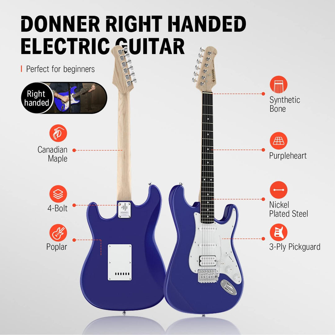 Donner E-Gitarre Set E Gitarren, S-S-H Pickups, 39 Zoll Volle Grösse mit Verstärker, Tasche, Capo, G