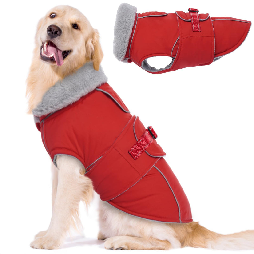 Lelepet Hundemantel Winterweste Reflektierende Fleece Hundejacke für Grosse Hunde Wasserdicht Hundej