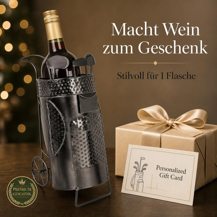 MIJOMA Weinflaschenhalter Golftasche aus Metall – Deko-Weinständer für 1 Flasche, Handarbeit, Golf M