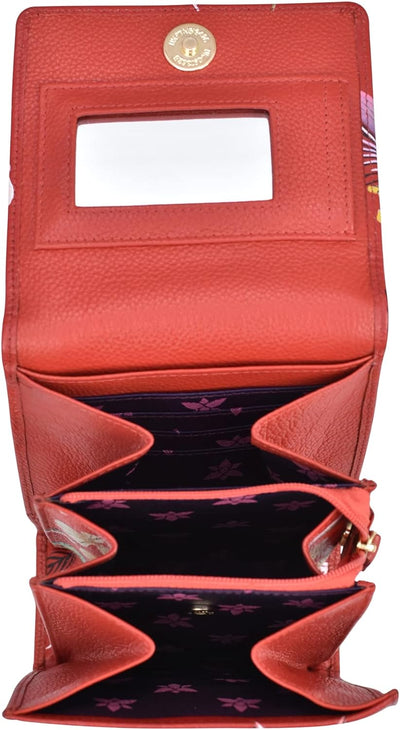 Anuschka Damen echt Leder Mini Sling Organizer Tasche, Kreuztasche, Stylisher Organizer Crimson Gard