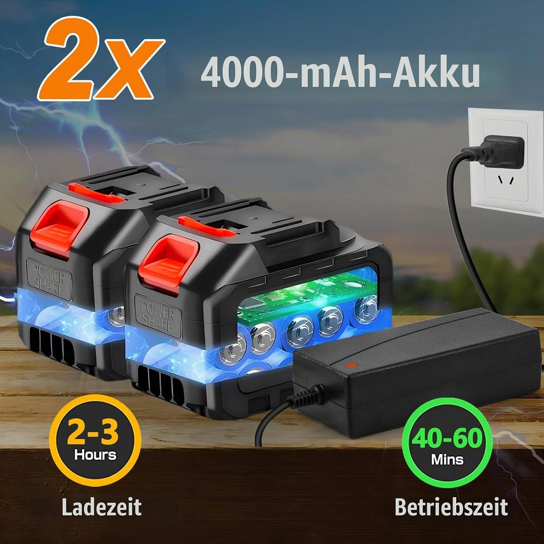Rasentrimmer mit Akku und Unkrautbürste, 21V Akku Freischneider 2 Akku 4.0Ah, 24CM Schnittbreite Akk