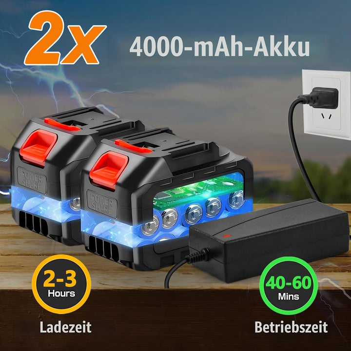 Rasentrimmer mit Akku und Unkrautbürste, 21V Akku Freischneider 2 Akku 4.0Ah, 24CM Schnittbreite Akk