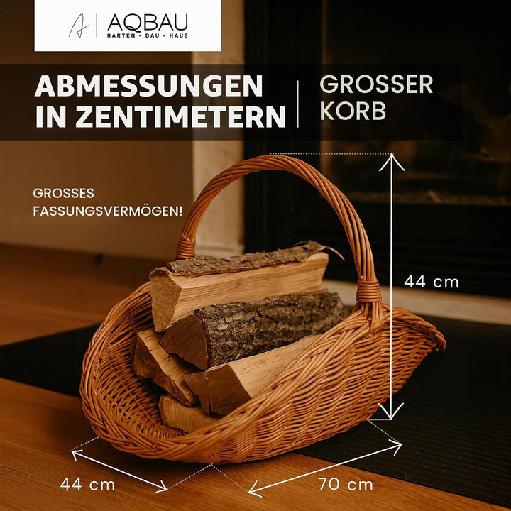 Kaminholzkorb aus Weide 70 x 44 cm – Handgefertigte Holz- &amp; Dekokörbe mit Griff – Kamin Holzkorb Nat