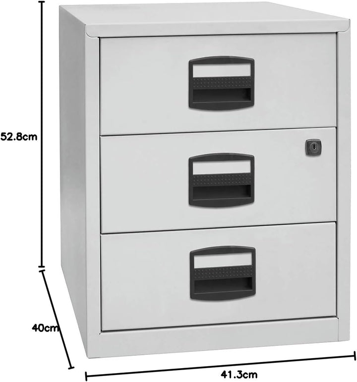 Bisley Home mobiler Beistellschrank PFA, 3 Universalschubladen, Metall, 505 Korpus Lichtgrau, Fronte