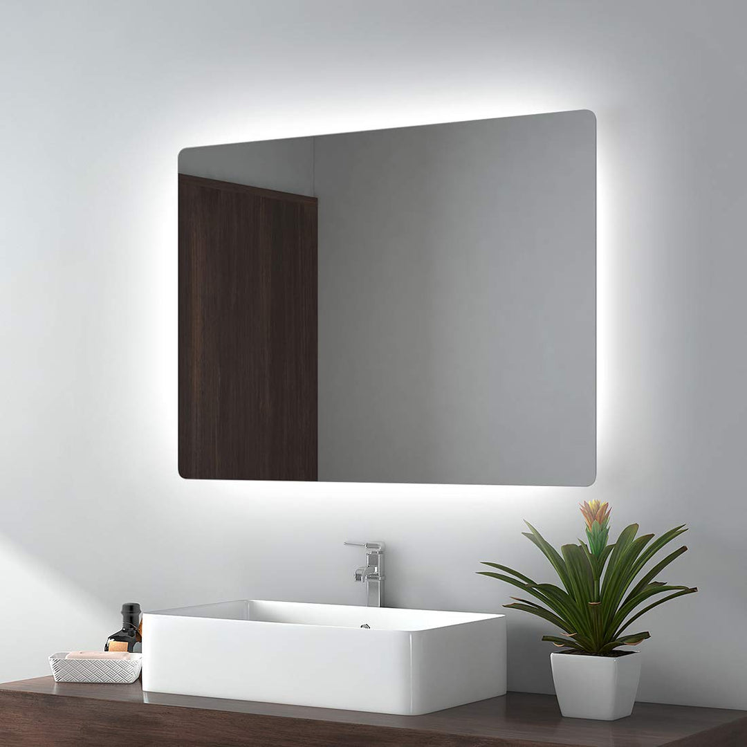 EMKE LED Badspiegel mit Beleuchtung 80x60cm Badezimmerspiegel mit Beleuchtung Kaltes Weiss 6500K Wan