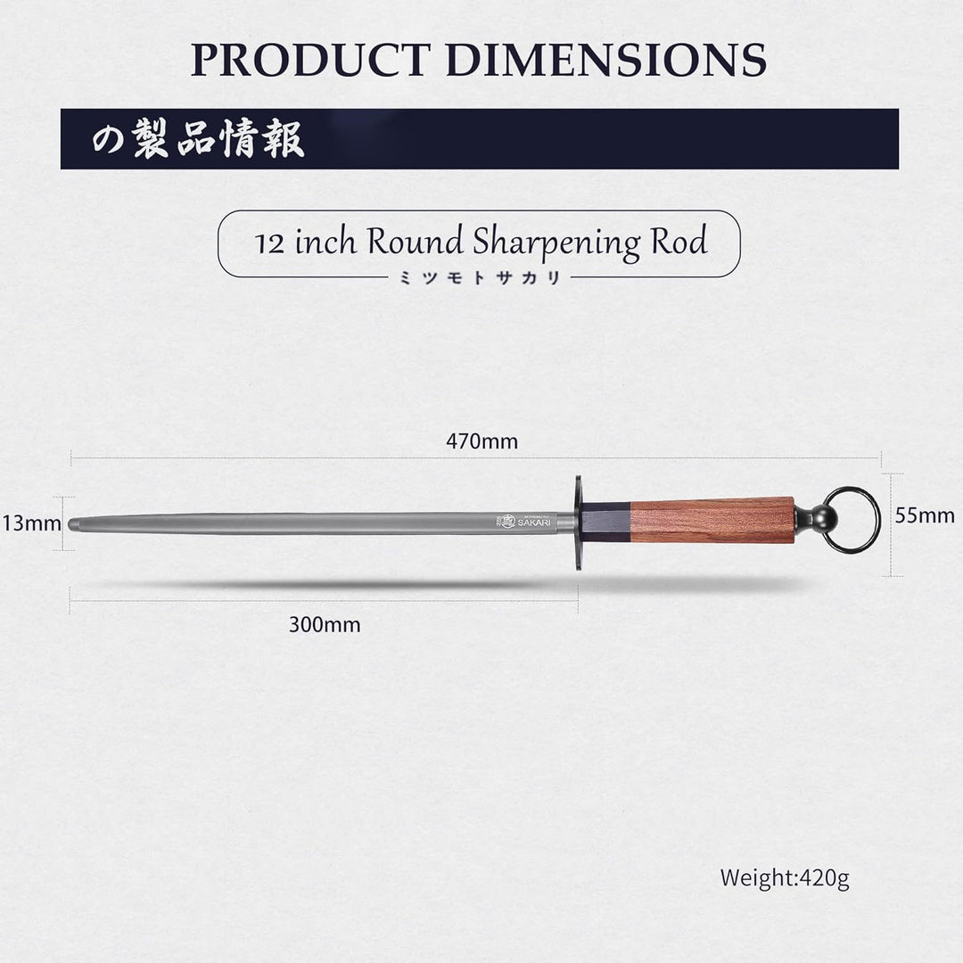 MITSUMOTO SAKARI 44 cm Japanischer Professioneller Messerschärfer Stab, Wetzstab aus Hochwertigen Di