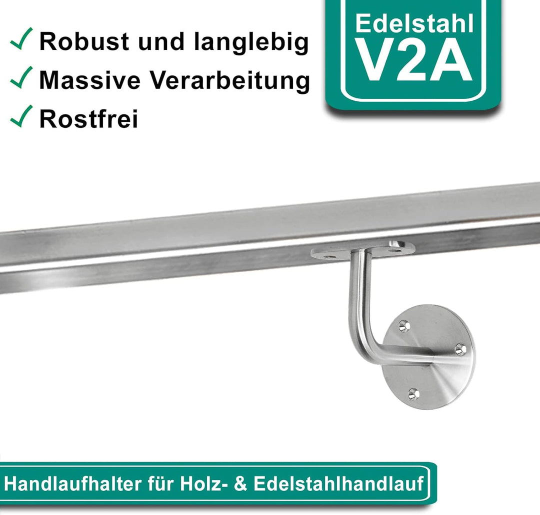 PRIOstahl Handlaufhalter Handlauf Handlaufstütze Wandhalter - 4 x Handlaufträger Flach an die Wand z