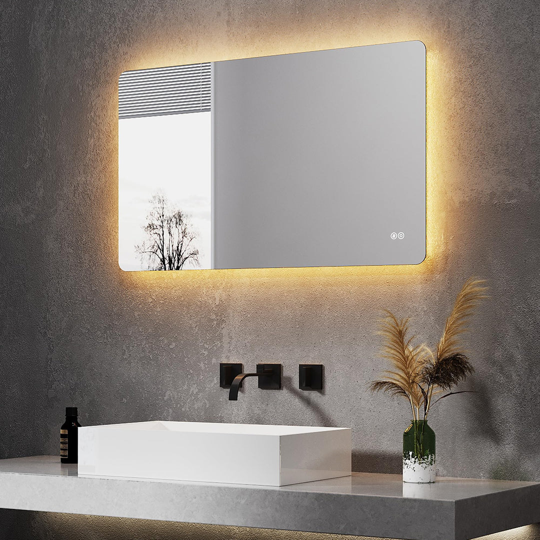 ELEGANT LED Spiegel mit Beleuchtung Badspiegel 100 x 60 cm kaltweiss IP44 Badezimmer Wandspiegel Ene