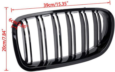 PAISEN Kühlergrill für BMW5er F10，Zubehör Sport Frontgrill，Glanz Schwarz Doppelsteg Sport Kühlergril