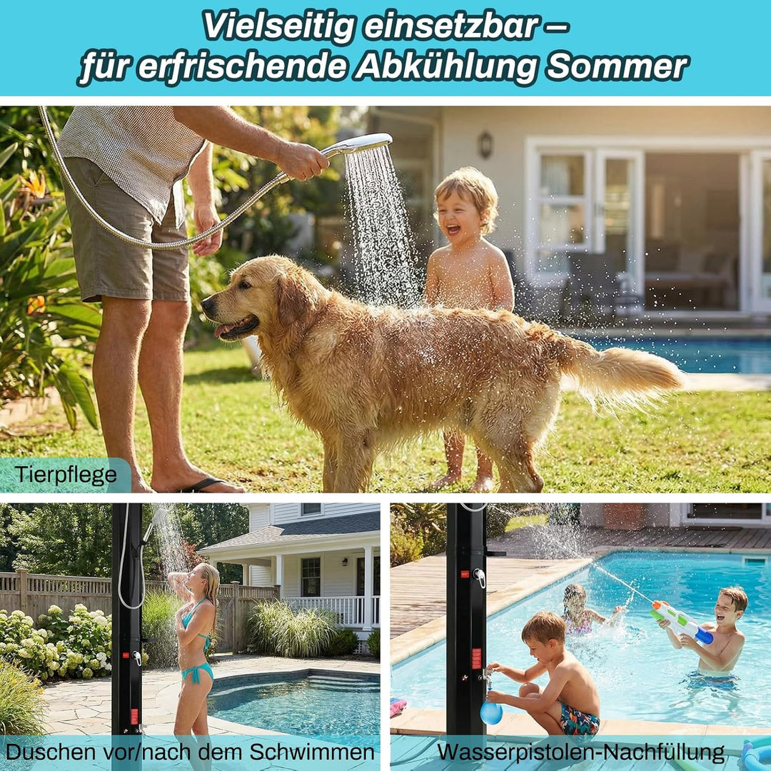 Solardusche, Solar Gartendusche 35 Liter inkl. Handbrause, 360° Duschkopf, Fussdusche, Gartenschlauc