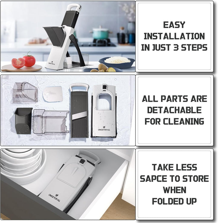 ONCE FOR ALL Upgrade Safe Mandoline Slicer Plus, grössere Grösse, verstellbarer Gemüse- und Lebensmi