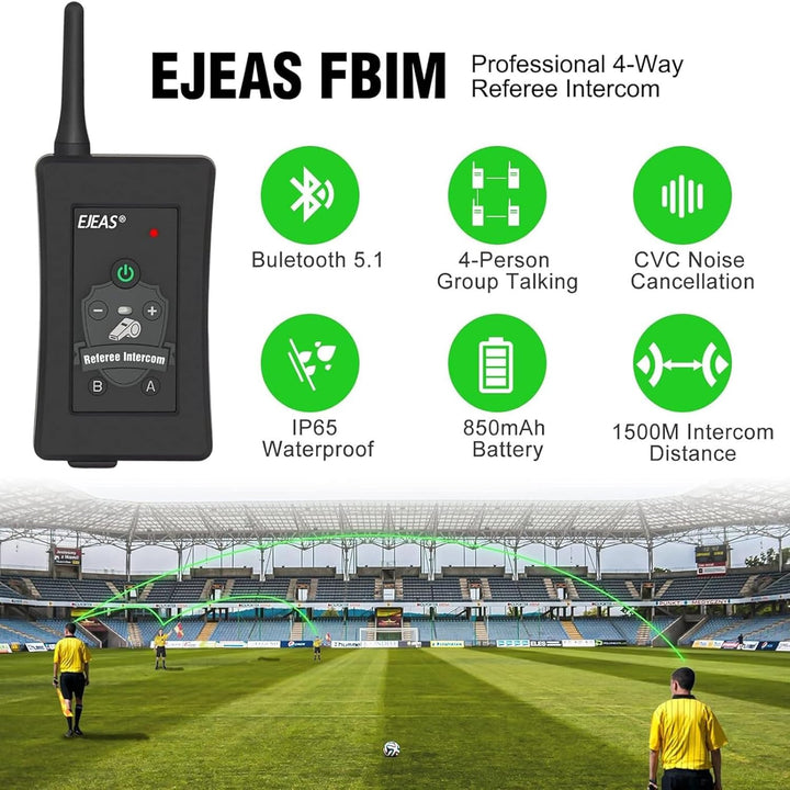 EJEAS FBIM Professionelles Fussball Schiedsrichter Bluetooth Intercom Headset Kommunikationssystem,