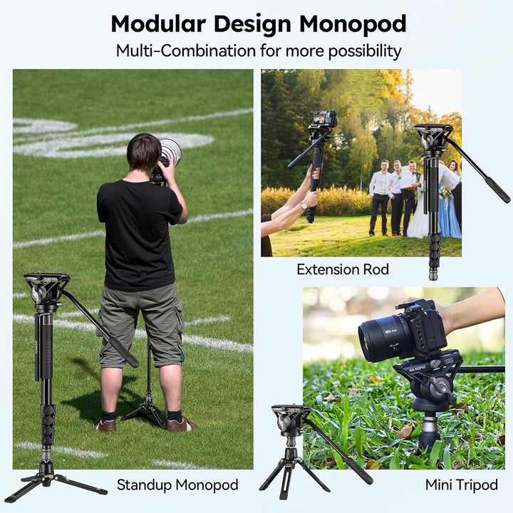 SIRUI AM-MDP02 Video Monopod mit Fluidkopf | 188cm Aluminium Einbeinstativ für DSLR & spiegellose Ka