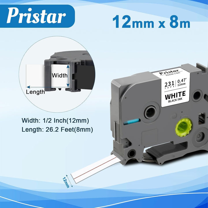 Pristar 20x Kompatibel für Brother P touch Schriftband 12mm für Tze-231 Tze231, für Brother P-Touch