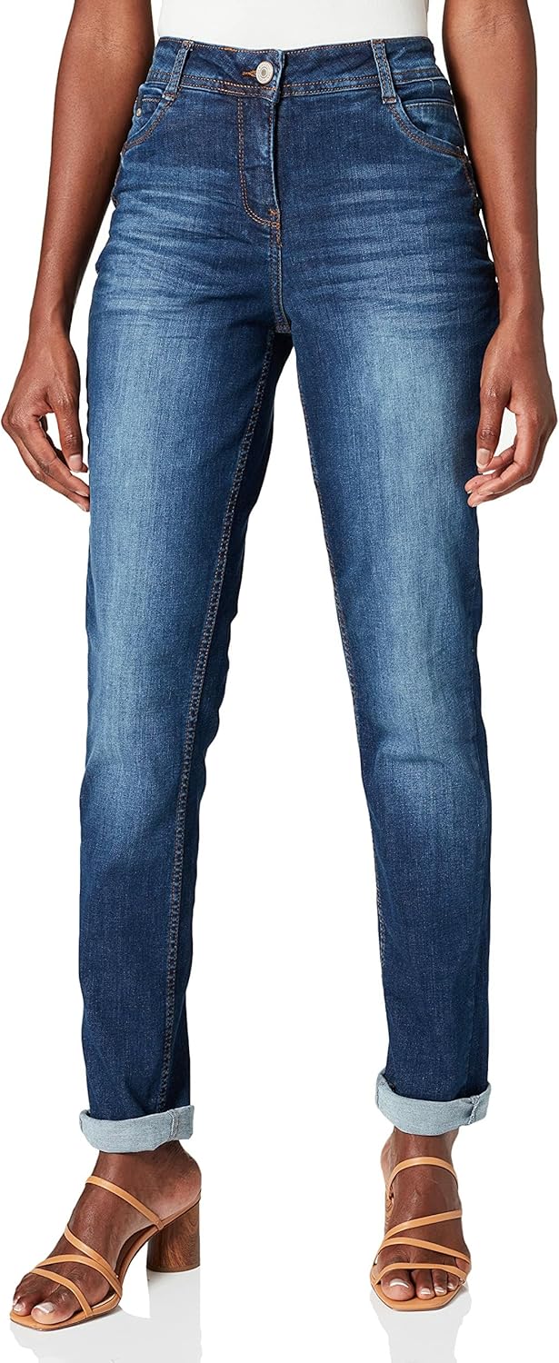 Cecil Damen Toronto Lang Jeans 26W / 32L Mid Blue Used Wash, 26W / 32L Mid Blue Used Wash
